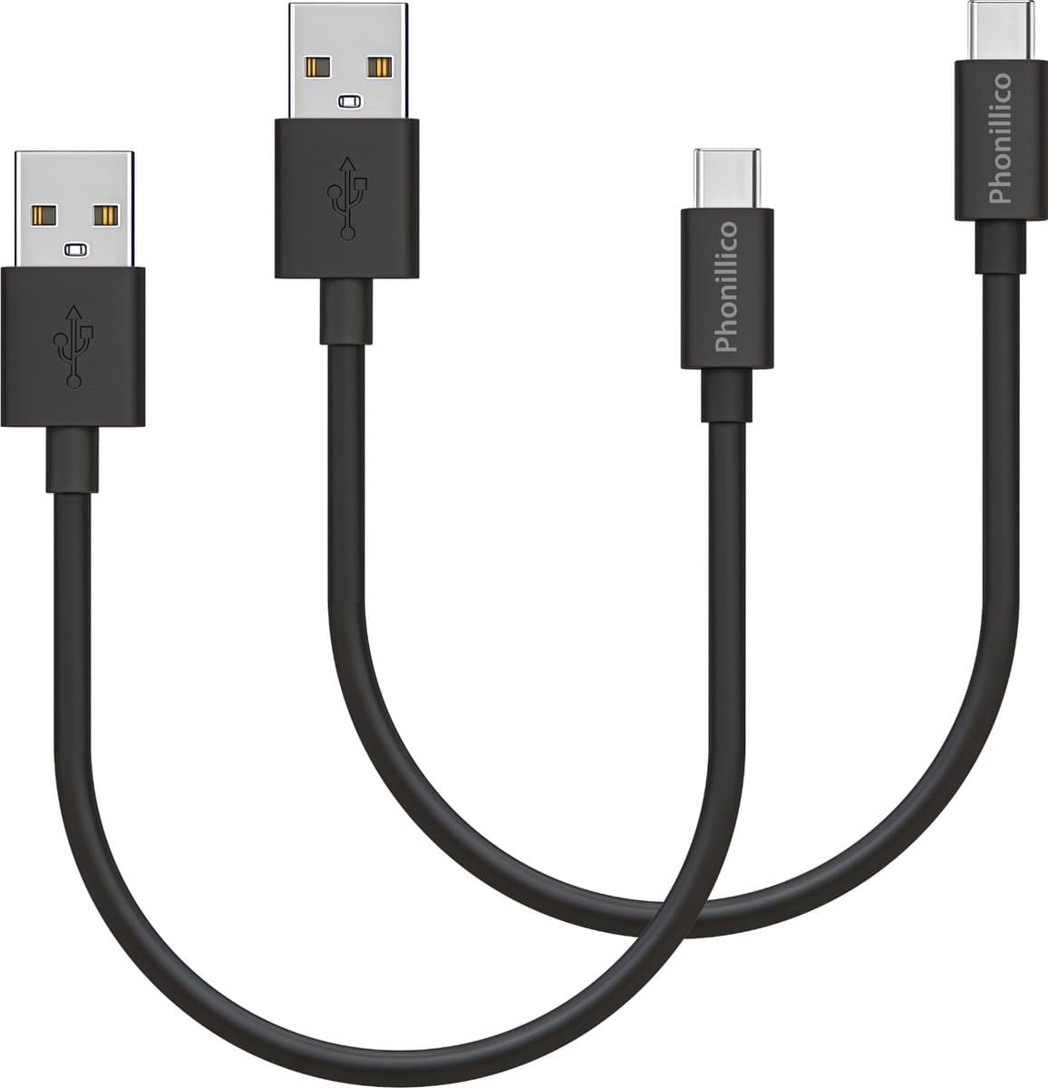 2x USB C naar USB A Kabel Zwart - 0,2 meter - Oplaadkabel voor Xiaomi Redmi Note 12 / Redmi Note 12 Pro / Redmi Note 12 Pro Plus