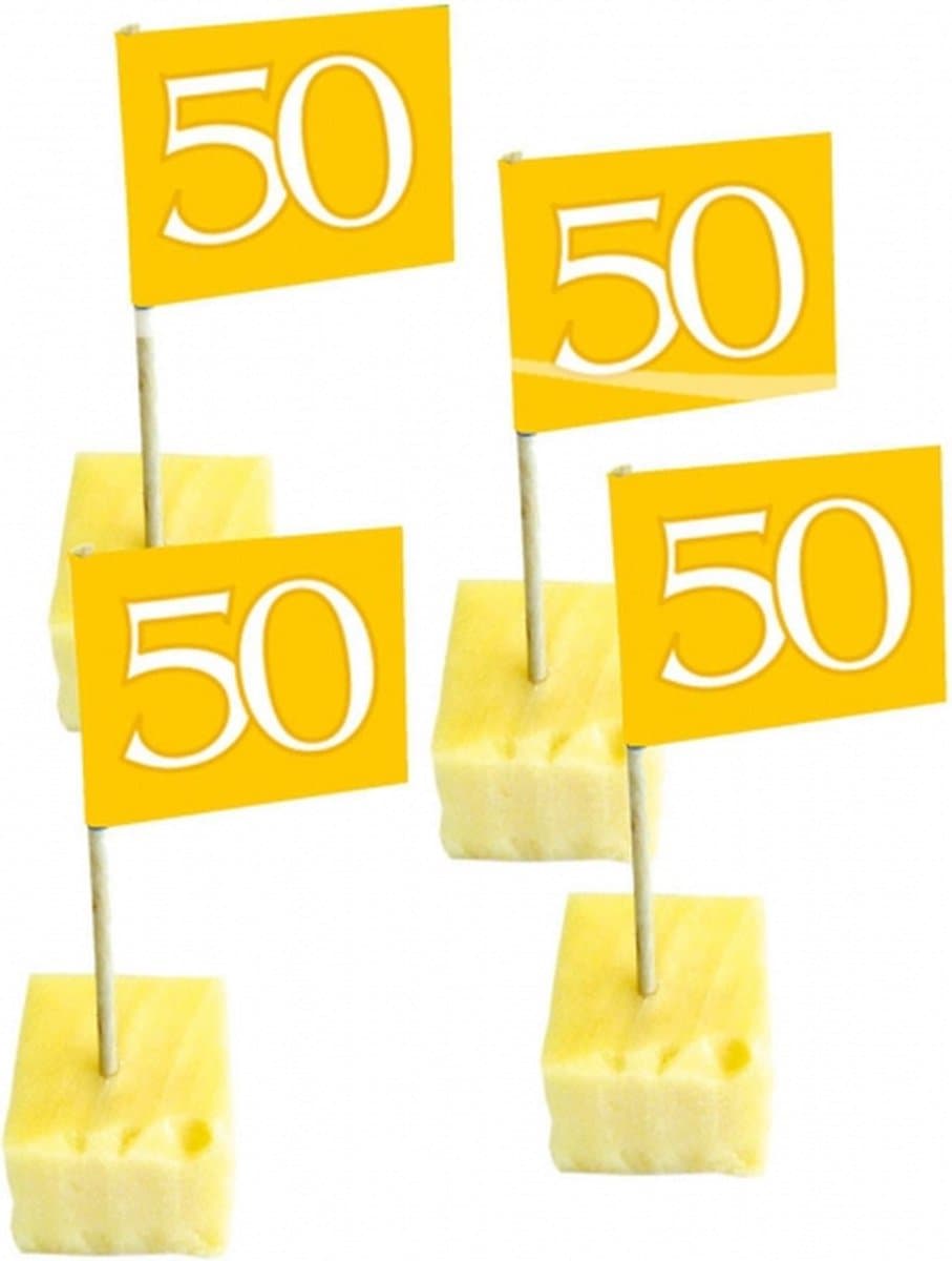 Cocktailprikkers 50 jaar - 150x - jubileum - leeftijd - prikkers - thema feestartikelen - getrouwd - jubileum - versieringen