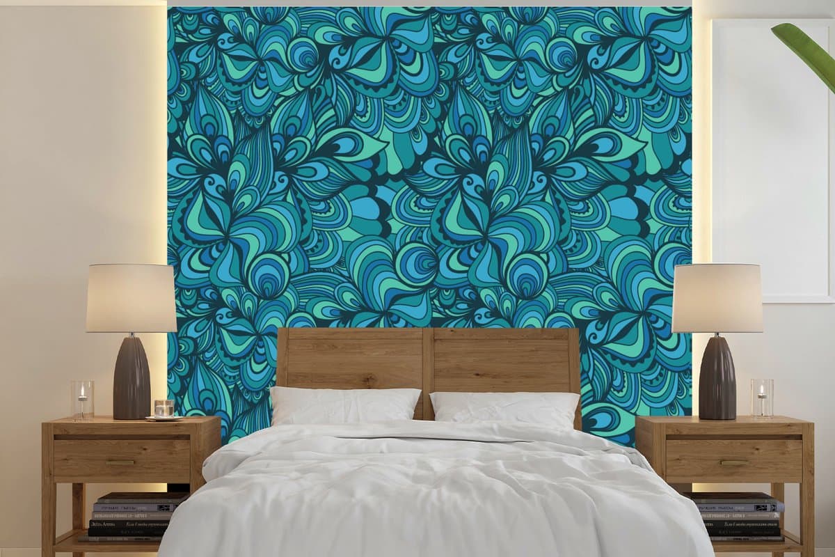 Behang - Fotobehang Design - Vintage - Blauw - Turquoise - Breedte 280 cm x hoogte 280 cm