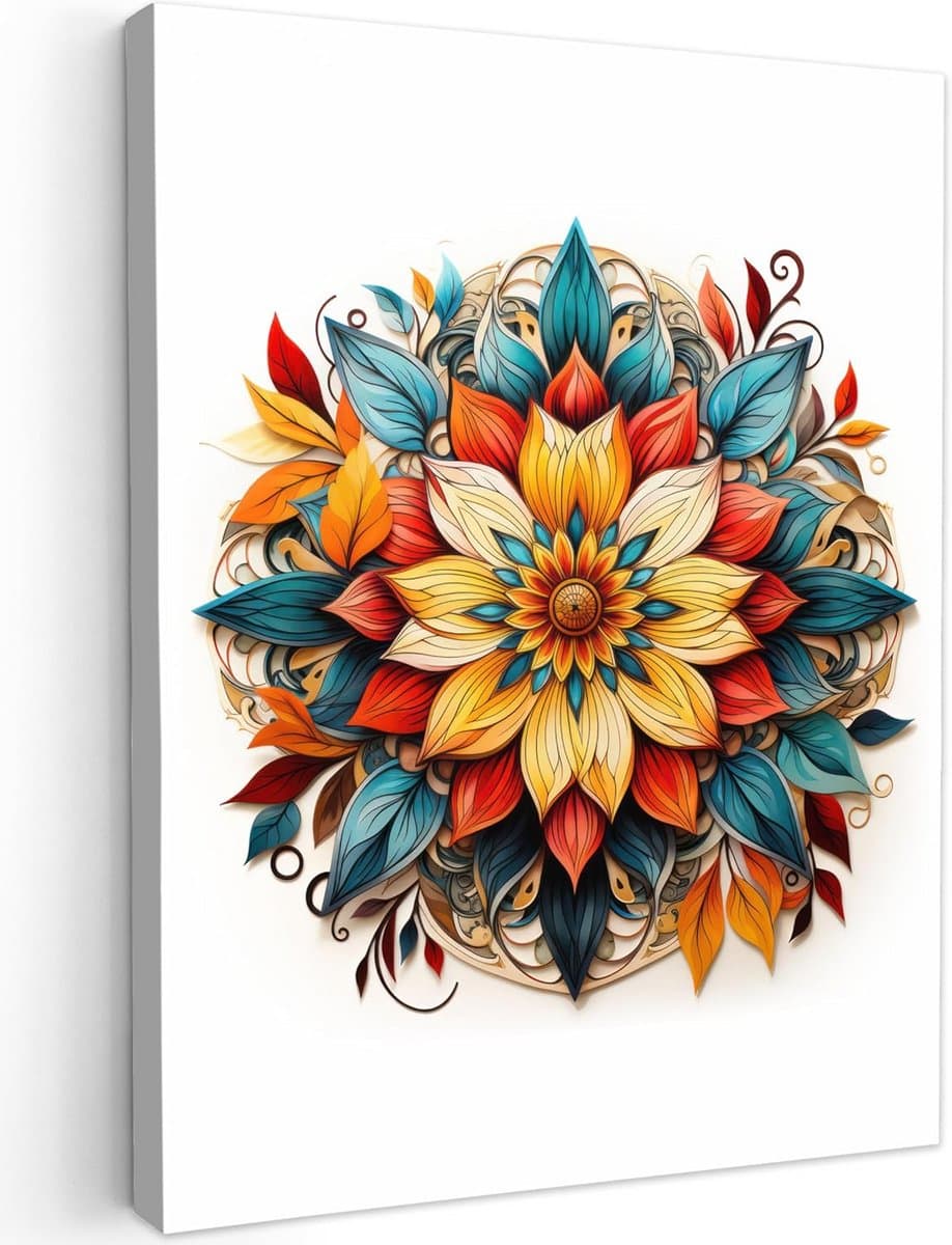 Canvas Schilderij 50x70cm Mandala Bloemen Kleuren Woondecoratie Slaapkamer Wanddecoratie