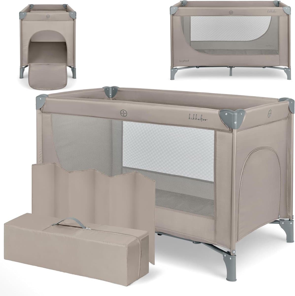Campingbed - Reisbed Kinderbed - Spelen en Rusten - Lichtgewicht Opvouwbaar - 120 x 60 cm - Donkerbeige