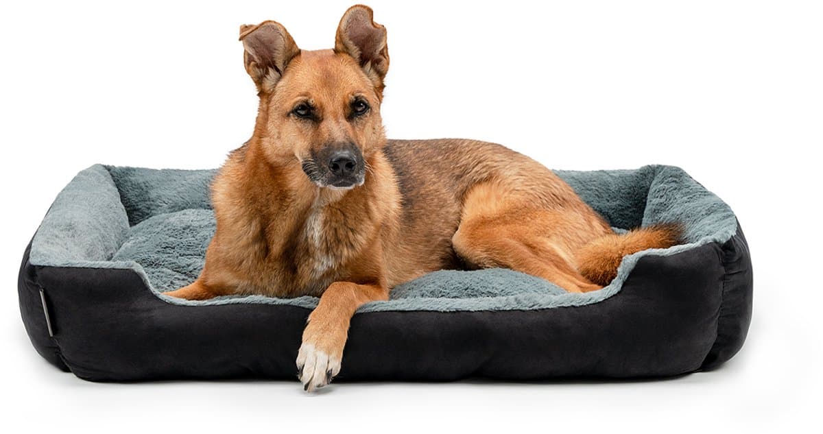 lionto zacht Hondenbed, omkeerbaar kussen & antislip bodem 90x70 cm zwart/grijs