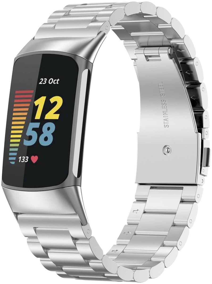 123watches kralen stalen schakel band - zilver - - Geschikt voor Fitbit Charge 5 & 6
