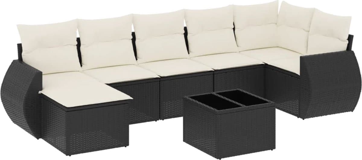 vidaXL - 8-delige - Loungeset - met - kussens - poly - rattan - zwart