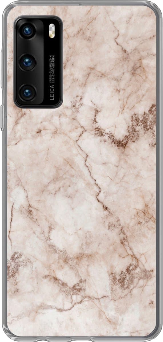 Telefoonhoesje Geschikt voor Huawei P40 hoesje - Marmer print - Luxe - Bruin - Siliconen Telefoonhoesje Telefoonhoesje