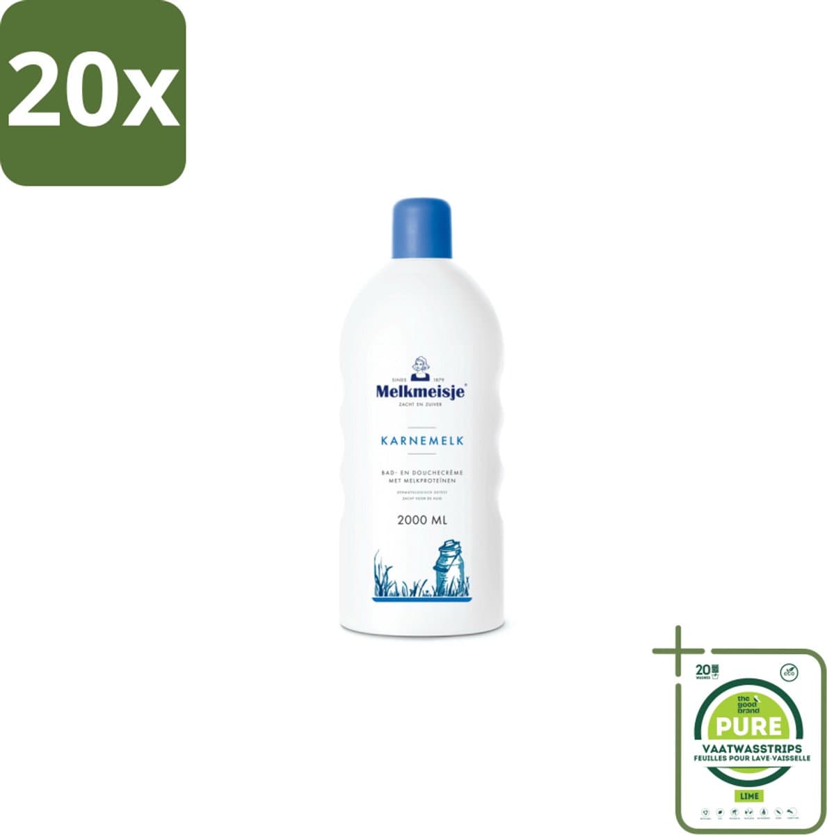 20 x Melkmeisje Bad en Douche Crème Karnemelk 2000 ml - Grootverpakking - Badschuim - Doucheschuim - Karnemelk - Verzorging - Milde Reiniging