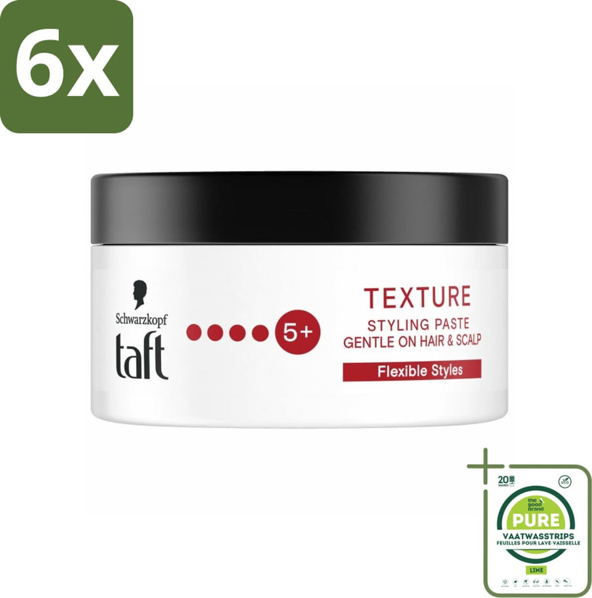 Taft - Texture Styling Paste - Hold 5+ - Gedefinieerde textuur - 100 ml - Voordeelverpakking - 6 stuks - Haarpasta - Stylingpasta