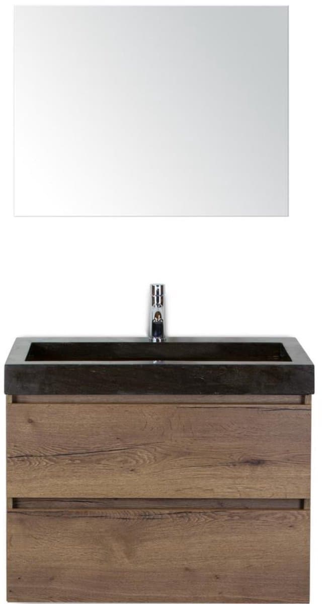 Maxx XL Badmeubelset 80 cm - Tabacco - Wastafel Lucca 1 Kraangat met Spiegel