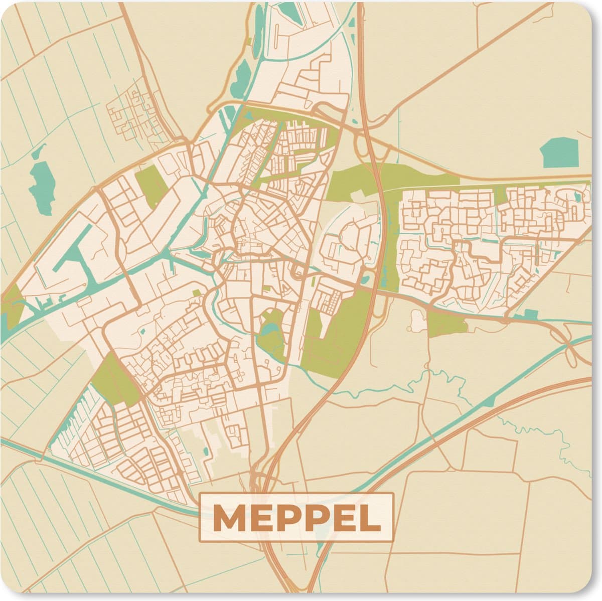 Muismat XXL 50x50 cm - Bureau onderlegger - Bureau mat Plattegrond - Meppel - Vintage - Bureaumat - Gaming mousepad xl - Bureaulegger groot - Computer deskmat - Stadskaart