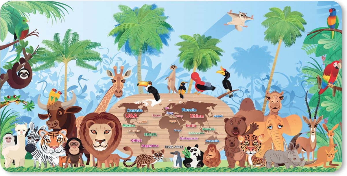 Muismat XXL 90x45 cm - Bureau onderlegger - Bureau mat Dieren - Bos - Tropisch - Jongens - Meisjes - Kind - Bureaumat - Gaming mousepad xl - Bureaulegger groot - Computer deskmat