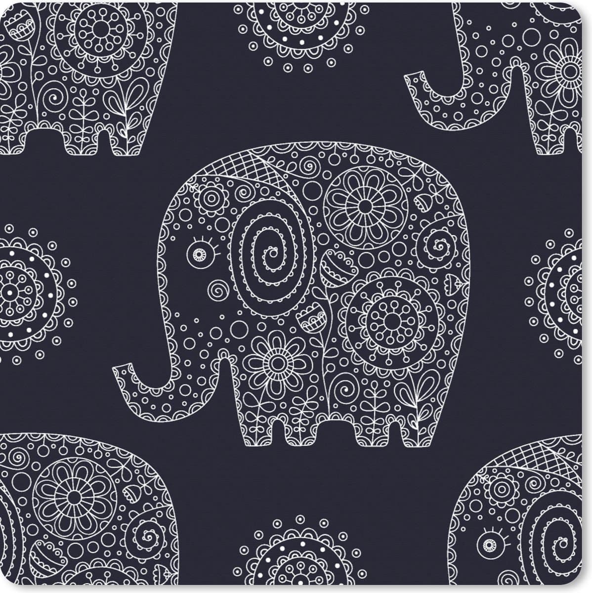 Muismat XXL 40x40 cm - Bureau onderlegger - Bureau mat Patroon - Olifant - Bloemen - Bureaumat - Gaming mousepad xl - Bureaulegger groot - Computer deskmat