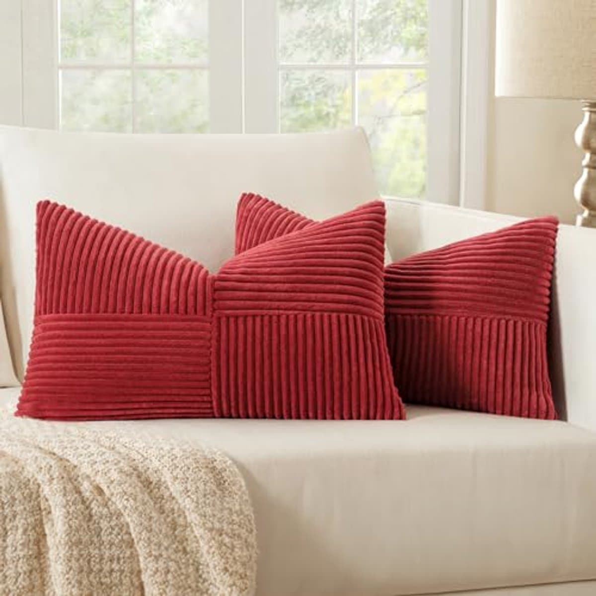 Decoratieve Corduroy Kussenslopen Set - 2 Stuks, 30 x 50 cm, Wijnrood
