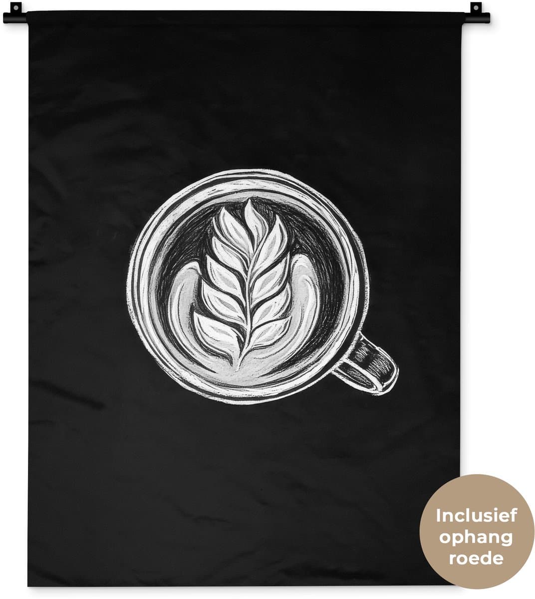 Wandkleed 60x80 cm - Wanddoek Krijttekening - Koffie - Latte art - Wandtapijt - Wandkleden