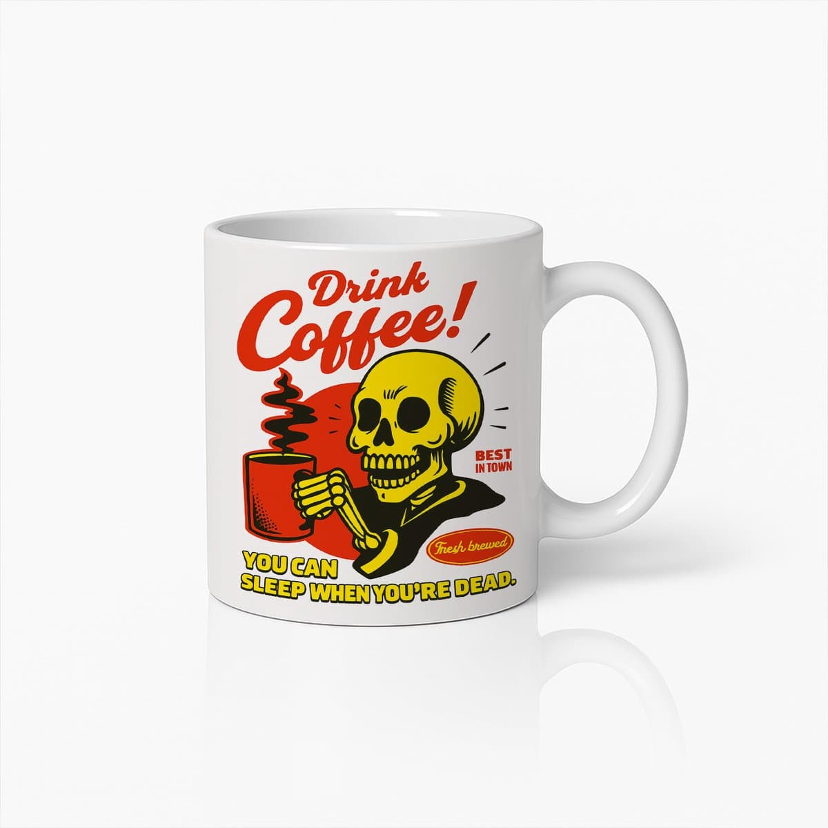 Grappige “Drink Koffie – Slaap Als Je Dood Bent” Mok – Retro Schedel Ontwerp Beker voor Koffieliefhebbers en Nachtbrakers