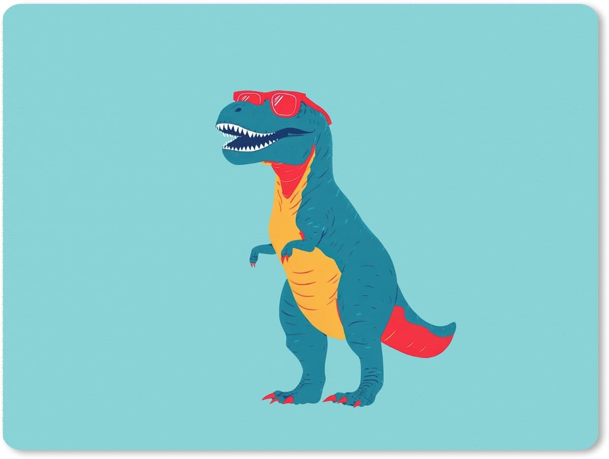 Muismat XXL 80x60 cm - Bureau onderlegger - Bureau mat Dinosaurus - Blauw - Zonnebril - Bureaumat - Gaming mousepad xl - Bureaulegger groot - Computer deskmat