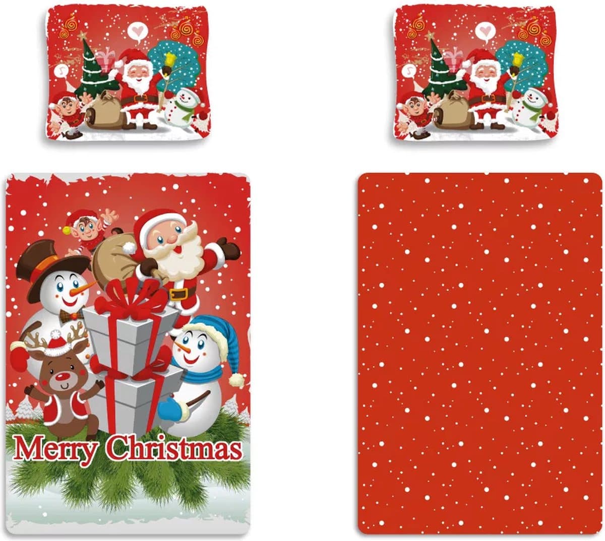 Kerst dekbedovertrek Merry Christmas and a happy new year 140 x 200 cm (70 x 90 cm) rood