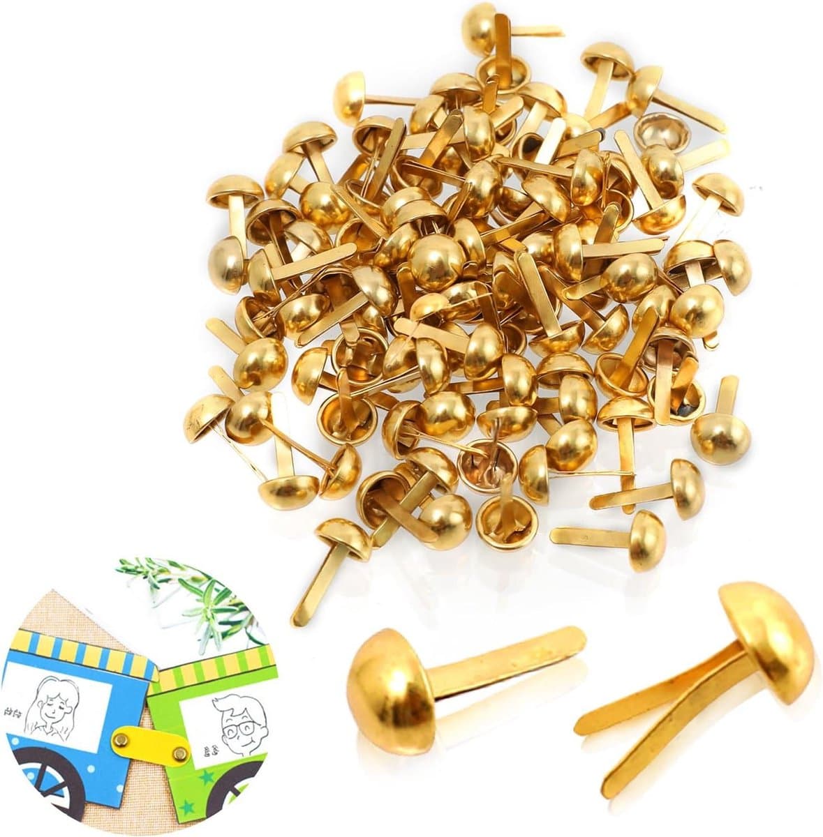 100 stuks ronde kopklemmen - Metalen handwerk patroonklemmen voor school, kantoor, kaarten, doe-het-zelf, scrapbooking - Briefklemmen papieren sluitingen