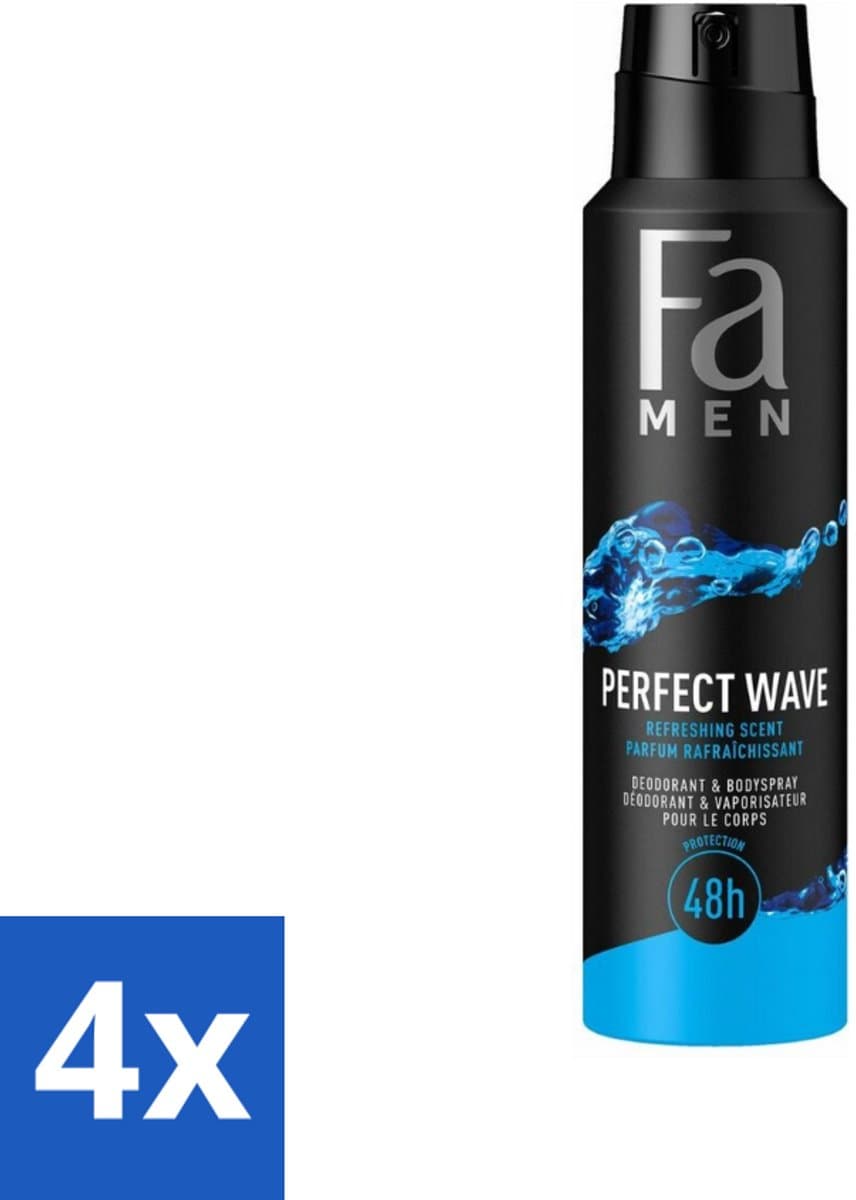 Fa Men - Perfect Wave - Deodorant Spray - Verfrissende Geur - 150 ml - Voordeelverpakking - 4 stuks