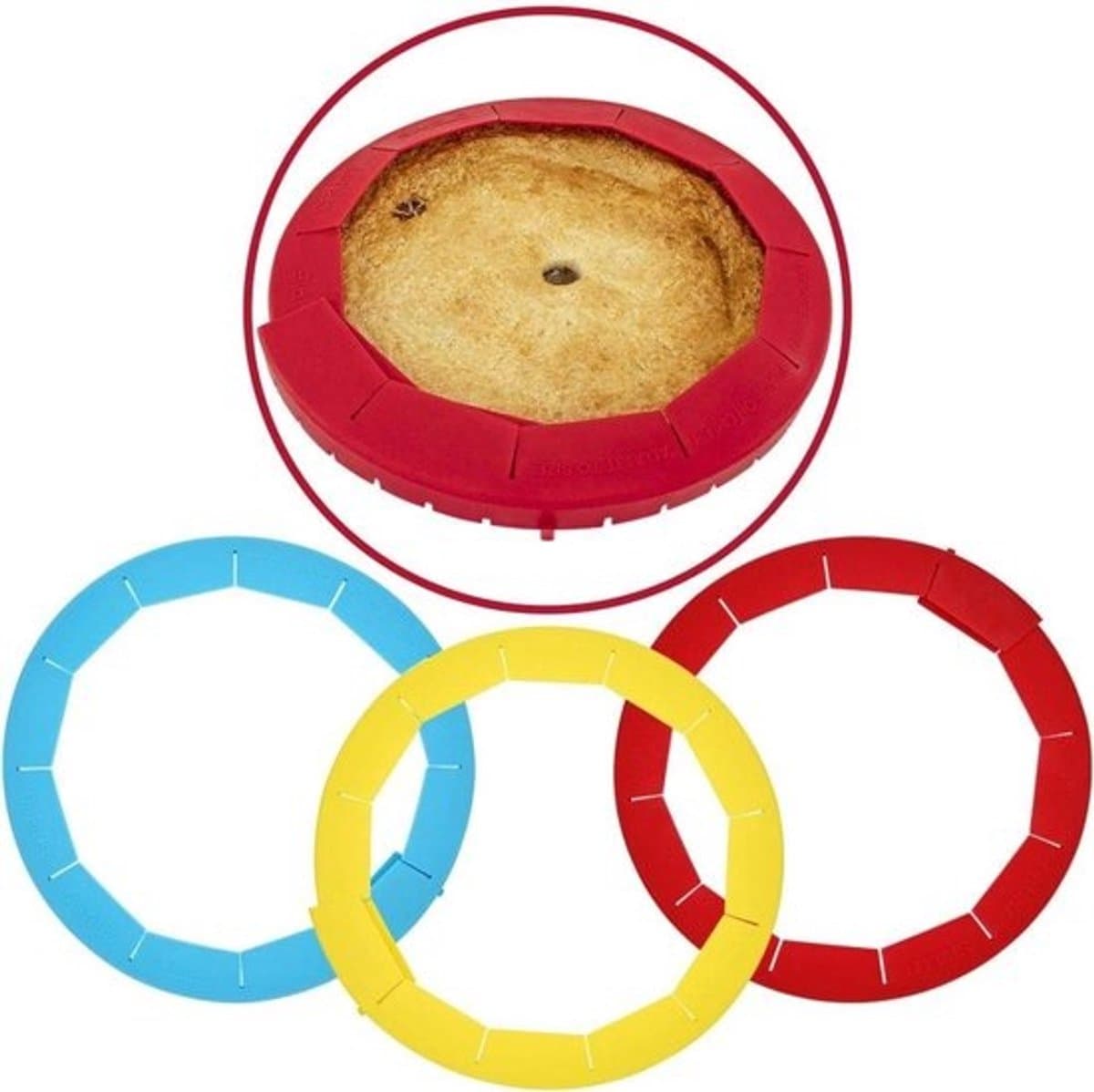 Schild voor taartkorst - beschermer voor taartrand - voor het bakken van taarten - van flexibel siliconenmateriaal - set van 3 - rood, geel en blauw
