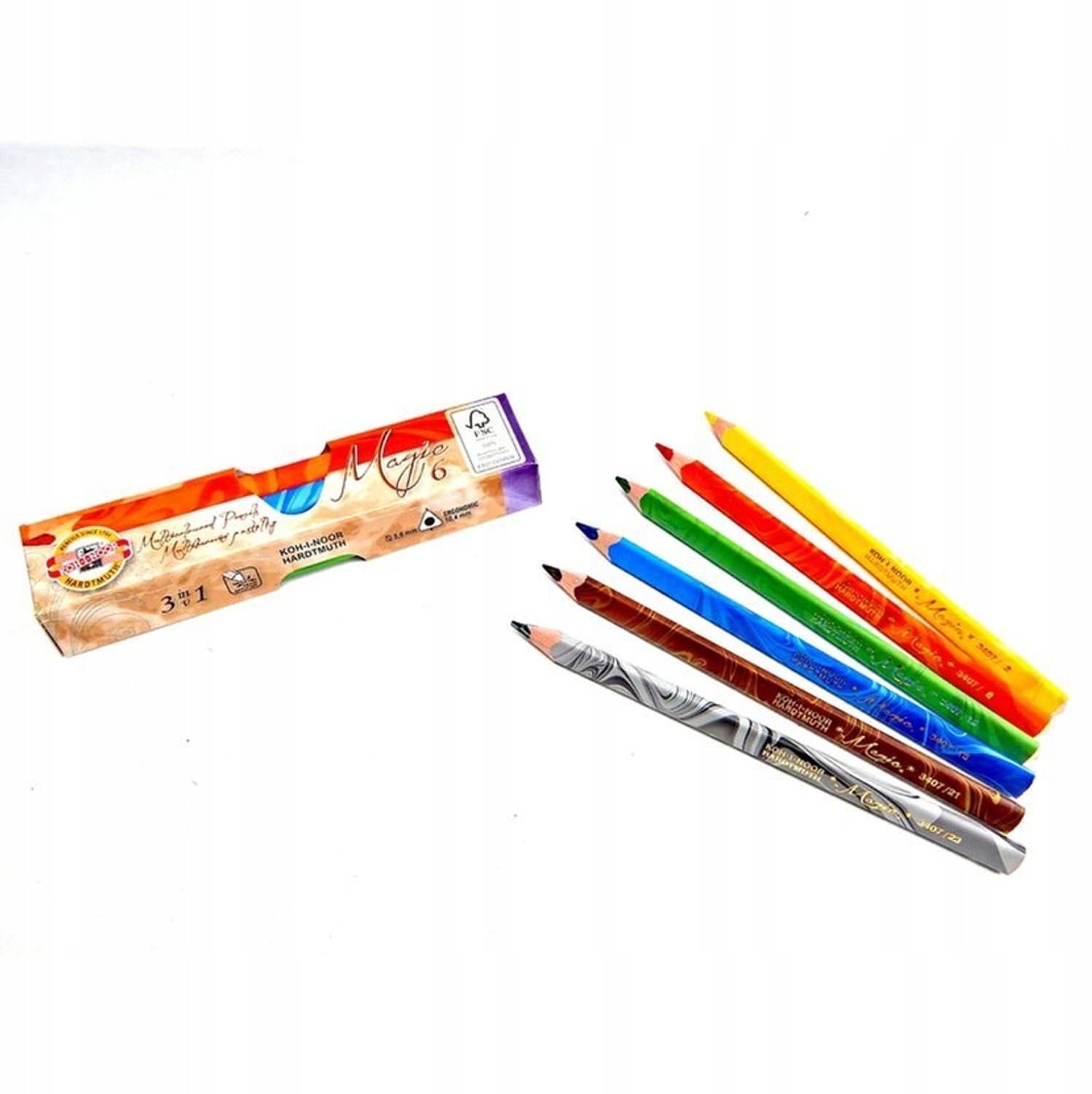 Koh-I-Noor Magic Kleurpotloden Set - 6 stuks, 3 kleuren per potlood