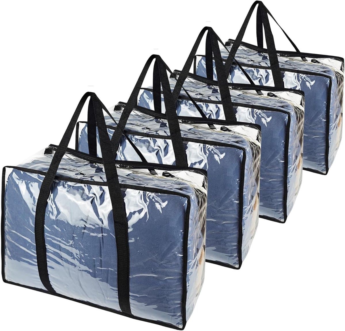 4 stuks 40 l opbergtas, doorzichtige tas voor dekbedden, kledingorganizer, kledingtassen met ritssluiting, plastic, kledingopslag met versterkte handgreep