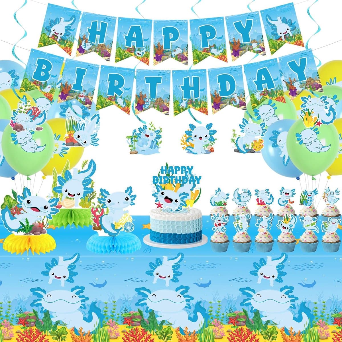 Omgoods - Axolotl Verjaardagsfeest Decoraties Set met Banner en Ballonnen