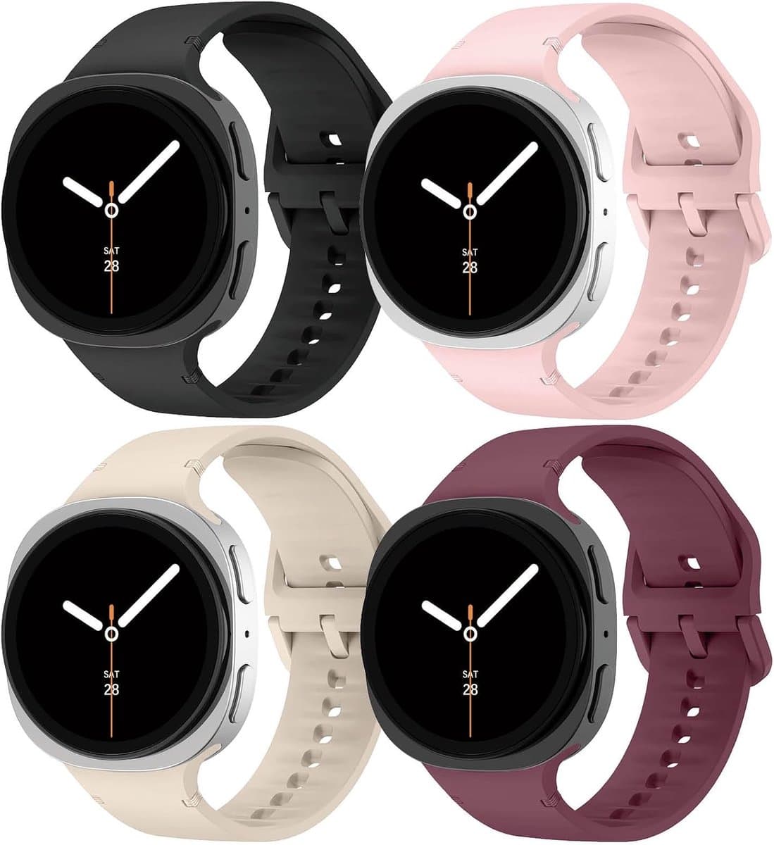 4 Pieces Sport Bands Compatible with Samsung Galaxy Watch 8 40mm 44mm/8 Classic 46mm, Soft Silicone Sport Band for - ShopVlot