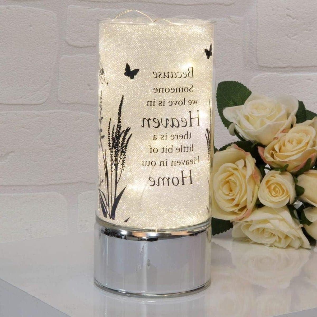 Herdenkingslicht - Gedachtenbuis - Herinnering tonen - Met sentiment - 21.5 cm - Zilver