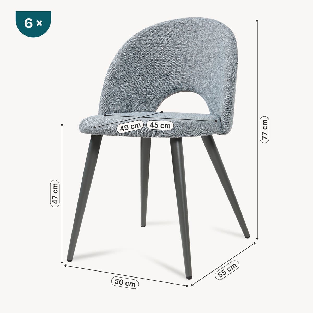 Eetkamerstoelen Karijo set van 6 stof 77x50x55 cm grijs [en.casa]