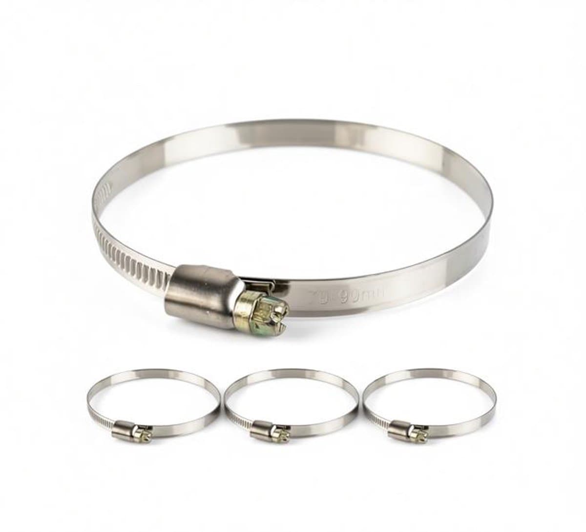 ElleMooi Slangklemmen set van 4 - Wormaandrijving slangklem RVS W2 - Klembereik 70-90 mm - 9 mm bandbreedte - Voor wasmachine, vaatwasser, tuin en zwembad
