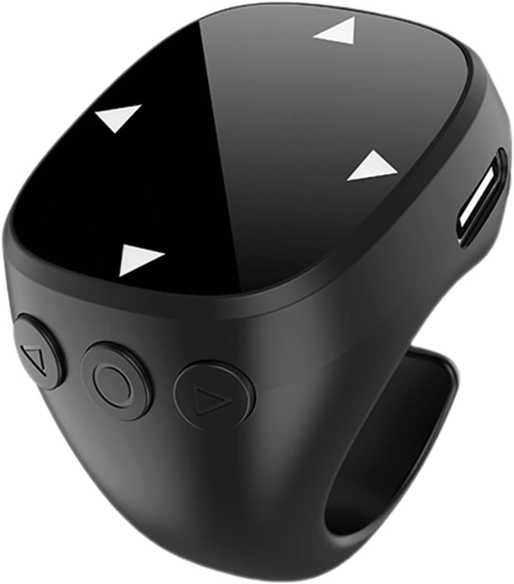 Draadloze Vinger Ring Muis met Touchpad, Afstandsbediening voor App, Camera en Video-opname, Universeel voor Telefoon en Tablet (Zwart)