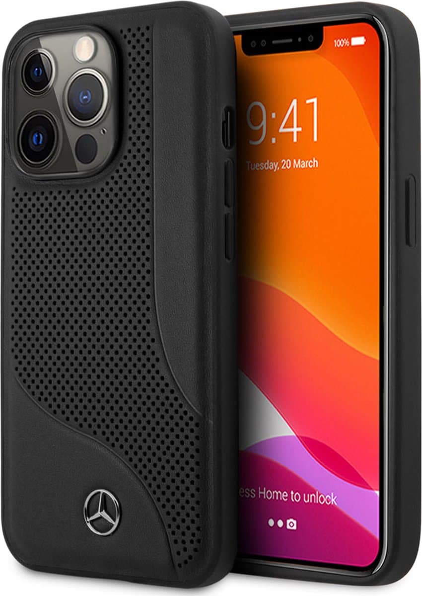 iPhone 13 Pro Max Backcase hoesje - Mercedes-Benz - Effen Zwart - Leer
