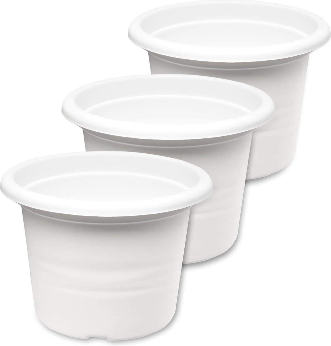 3x Garronda Plantenpot Bloempot - Kunststof - Rond - Plantenbak - Wit - ⌀20cm H=14cm - GD-NIC-Barcelona95