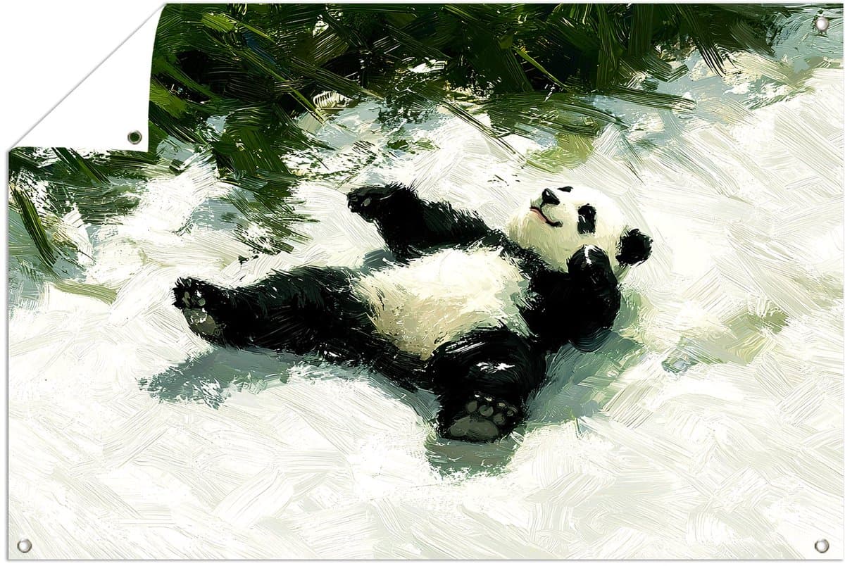 Panda in sneeuw - Panda tuinposter - Tuinversiering dieren - Impressionisme - Tuin - Wandposter voor tuin - tuinposter 120x80 cm