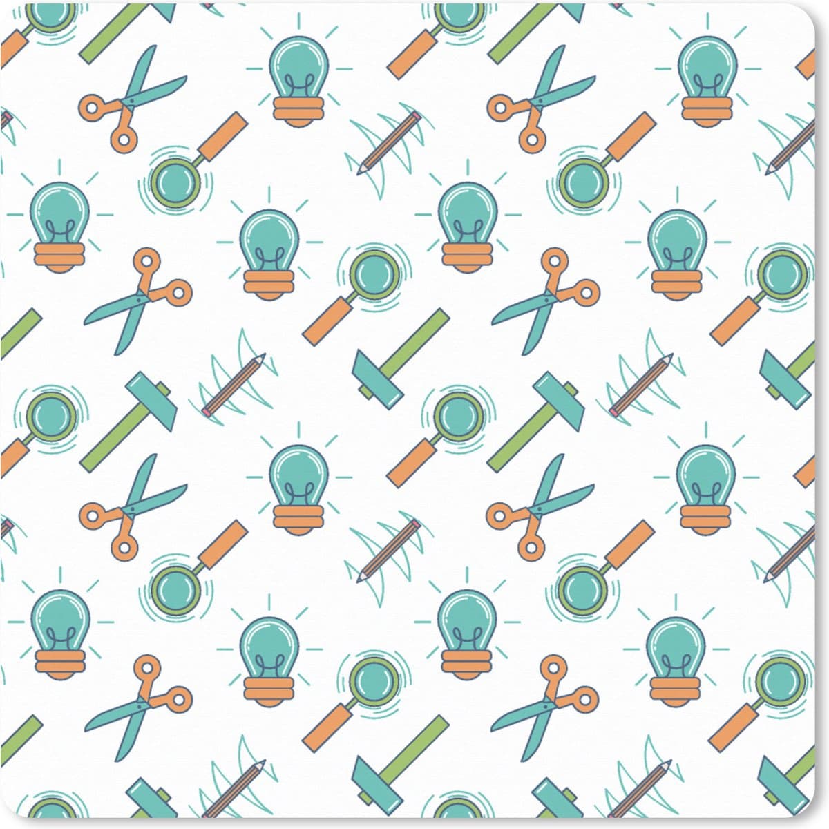 Muismat XXL 40x40 cm - Bureau onderlegger - Bureau mat Schaar - Potlood - Patronen - Bureaumat - Gaming mousepad xl - Bureaulegger groot - Computer deskmat
