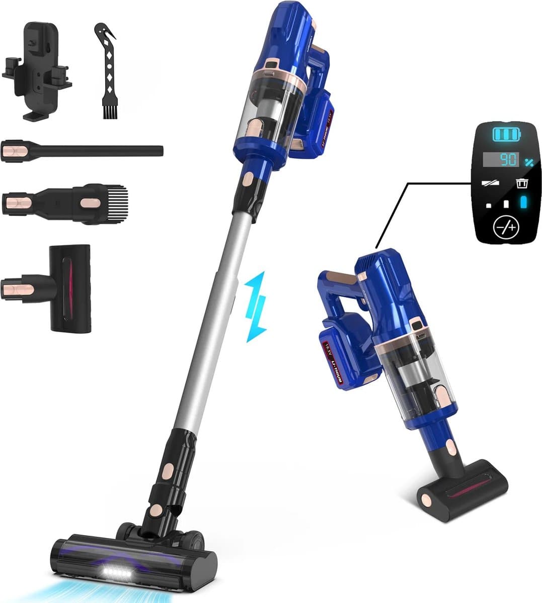 Steelstofzuiger Draadloos - Steelstofzuiger - Stofzuiger - Steelstofzuiger Snoerloos - Krachtige Zuigkracht - 300W - 30kPa - 4000mAh - Blauw