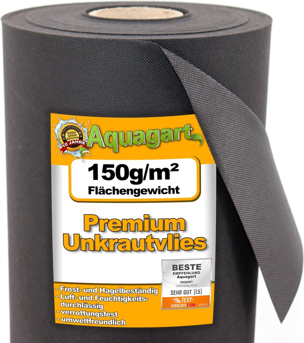 7,5 m² tuinvlies, onkruidwerend doek, onkruidbarrière, mulchvlies, 150 g/m², 1,5 m breed