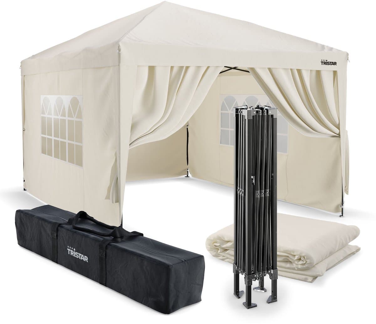 Tristar Partytent 3x3m - PT-7803 - Easy Up - Met Zijwanden - Waterdicht - inclusief Draagtas - Paviljoen - Opvouwbaar - Beige