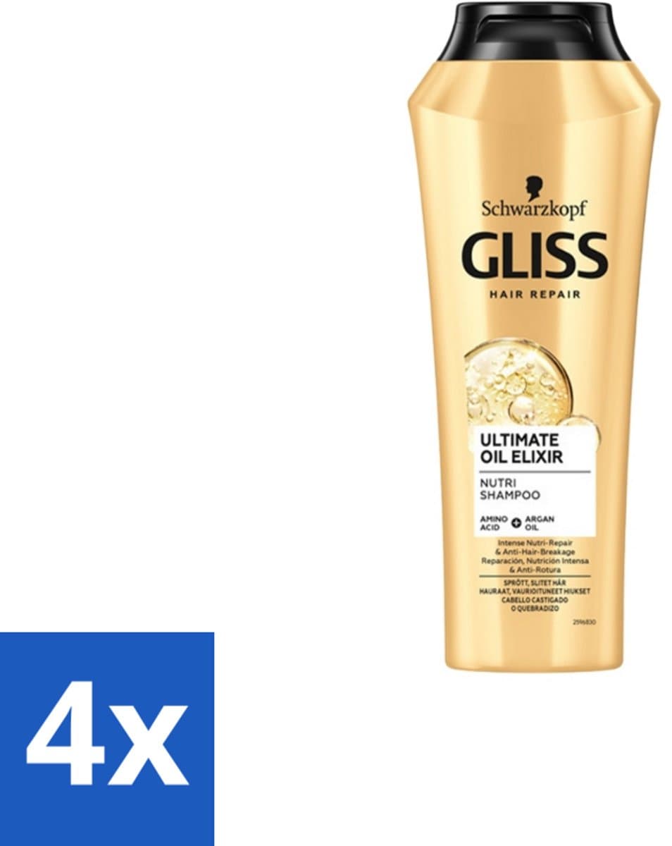 Gliss Kur – Shampoo – Ultimate Oil Elixir – 250 ml - Voordeelverpakking - 4 stuks