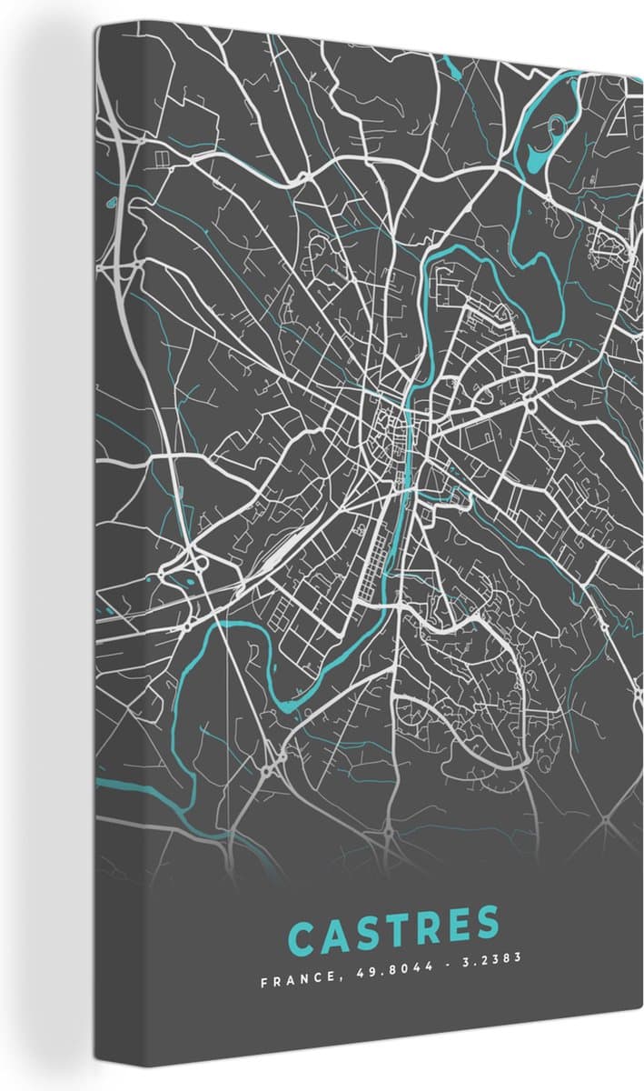 Canvas Schilderij Castres - Frankrijk - Plattegrond - Kaart - Stadskaart - 40x60 cm - Wanddecoratie