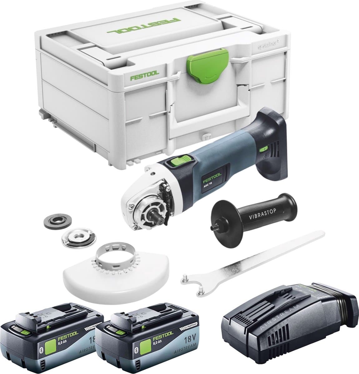Festool AGC 18-125 EB Basic accu haakse slijper 18 V 125 mm borstelloos + 2x accu 8.0 Ah + snellader + systainer