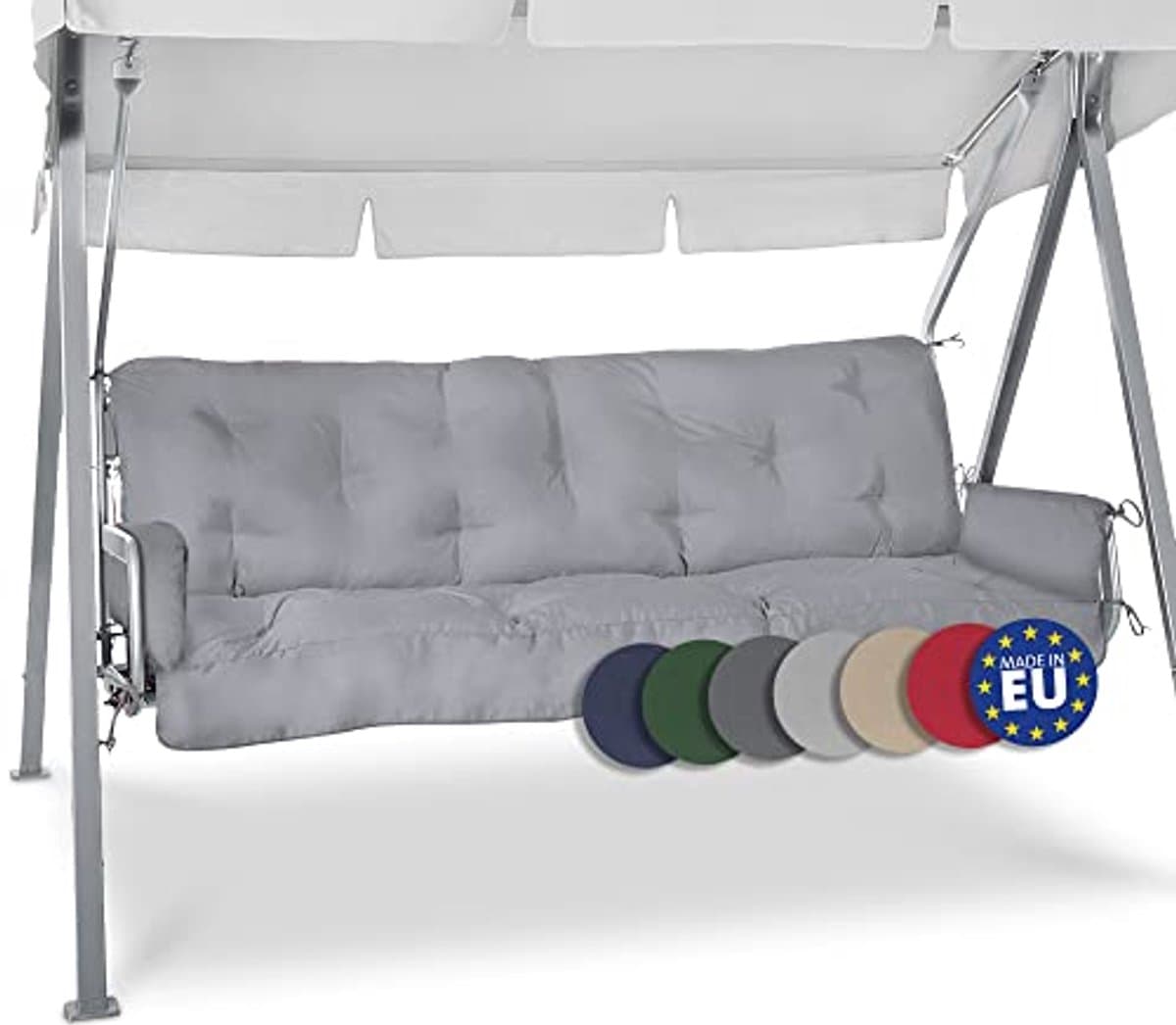 Swing Tuinkussen 180 x 50 cm met Zijkussens, Comfortabele Schommelbank Bekleding in Lichtgrijs