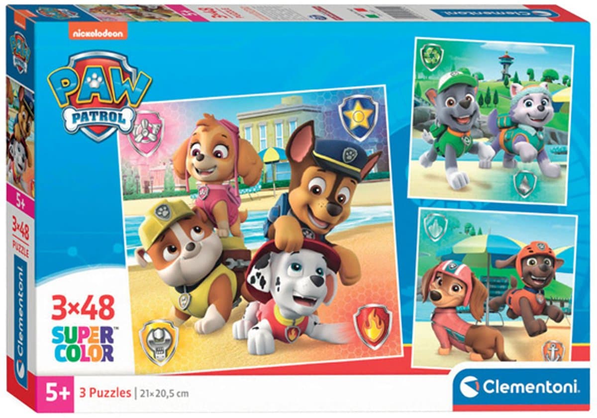 Clementoni Paw Patrol puzzelset - 3 x 48 stuks, blauw rood geel groen