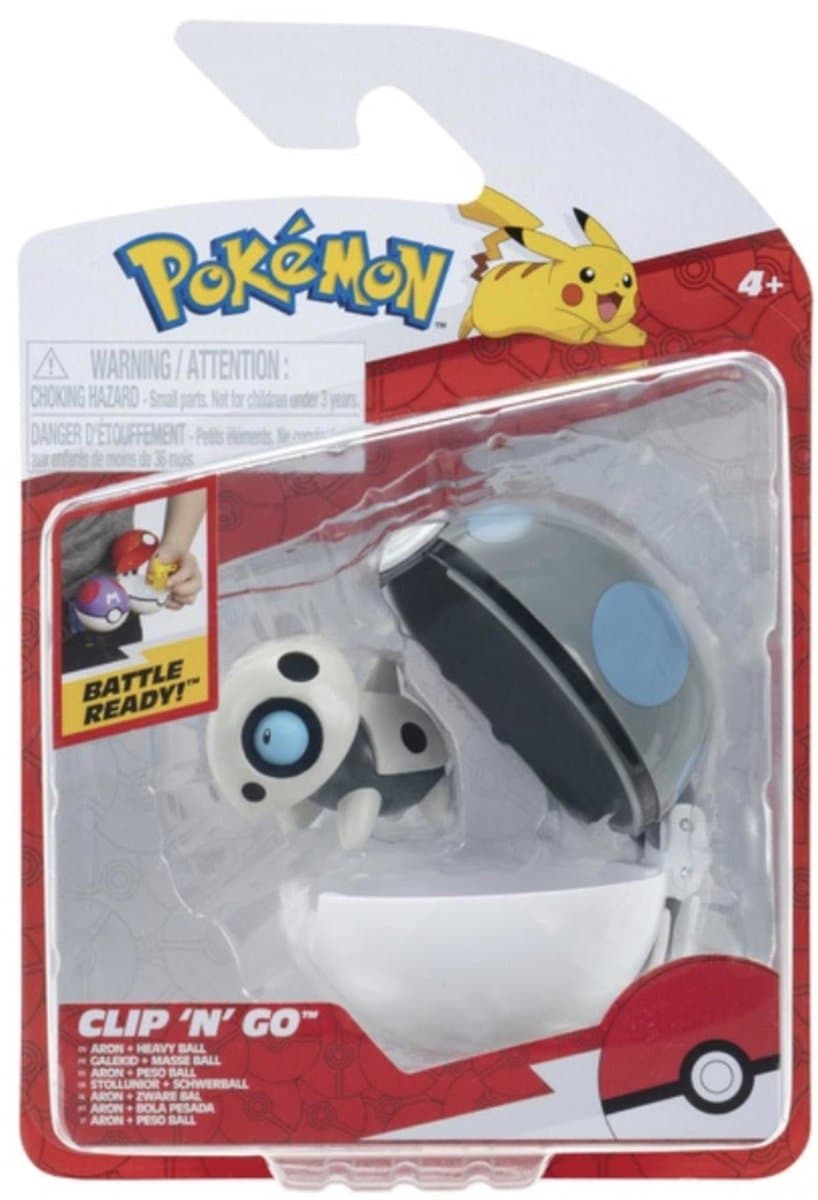 Pokemon Clip N Go Aron Figuur met Heavy Ball - No. 4147, 5 cm