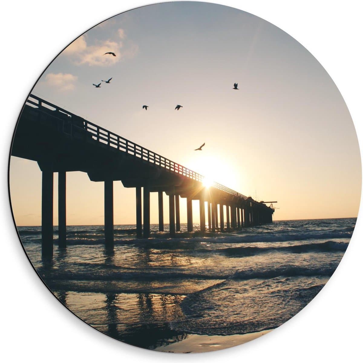 Dibond Wandcirkel - Grote Brug over Zee - 50x50cm Foto op Aluminium Wandcirkel (met ophangsysteem)