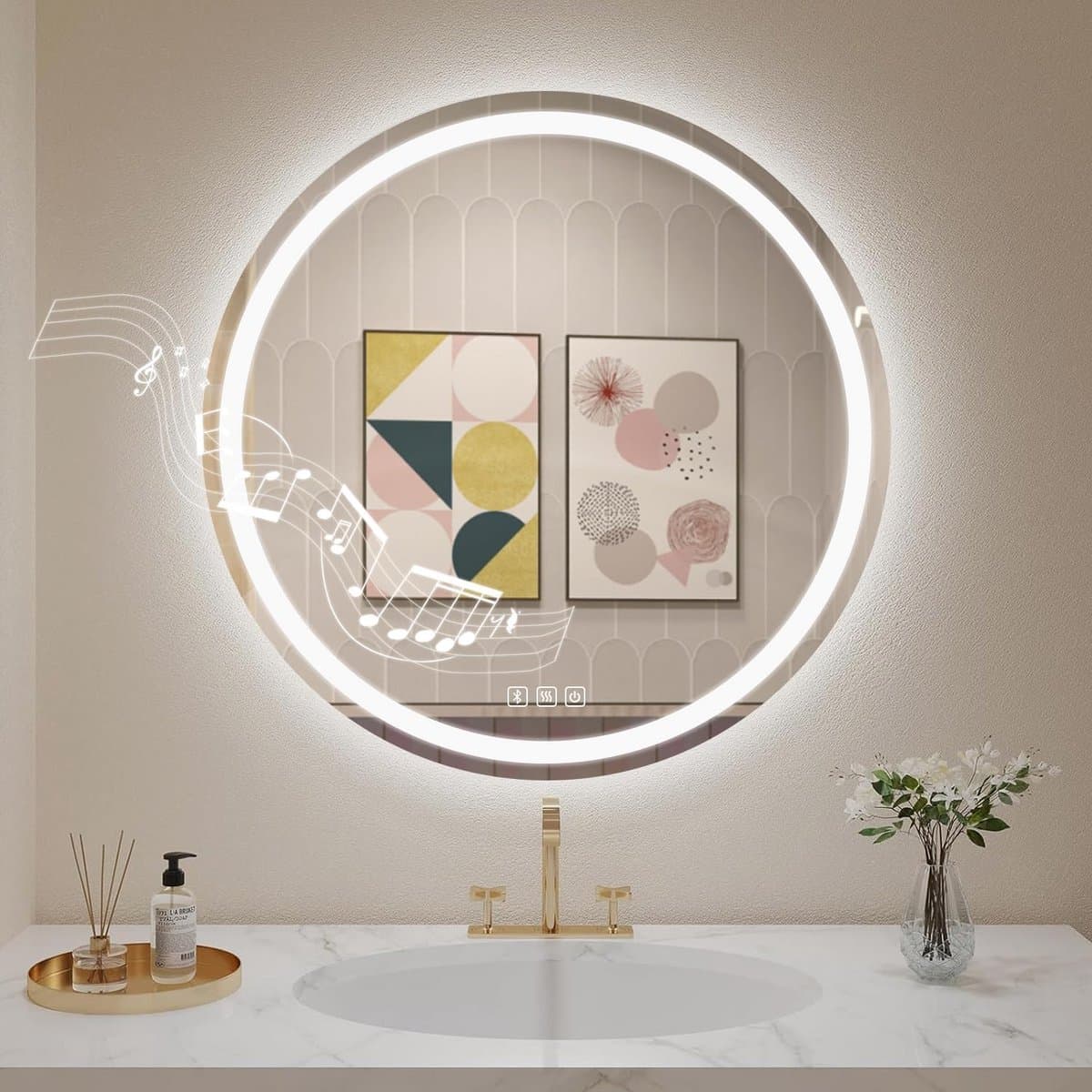 Ronde LED Badkamerspiegel 70x70 cm met Dimbaar Licht, Anti-Condens en Bluetooth Speaker