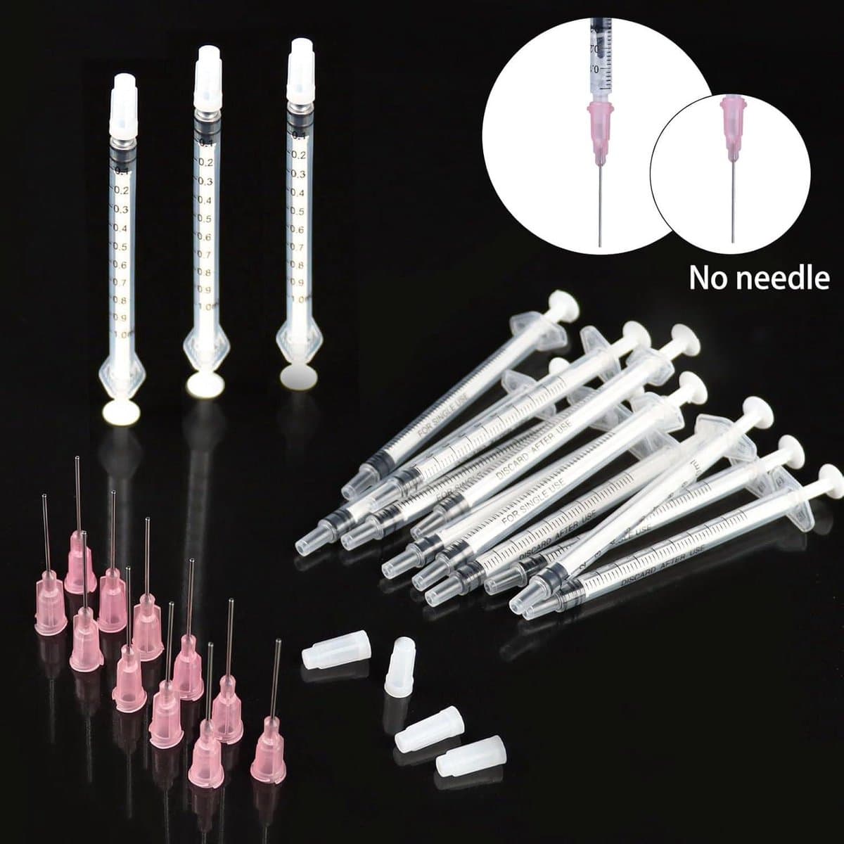 EGoods - 24 stuks kunststof spuit met naald voor vloeistofmeting, laboratorium en DIY-projecten