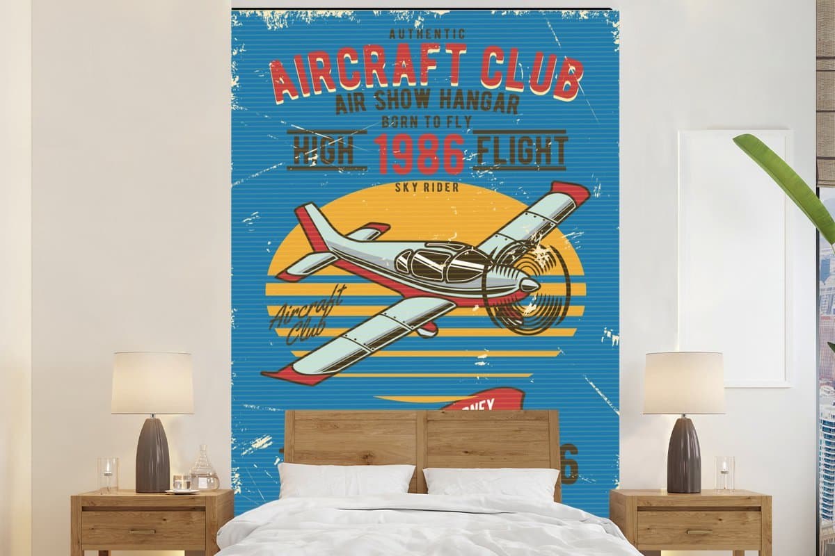 Behang - Fotobehang Mancave - Vliegtuig - Vintage - Quotes - Breedte 155 cm x hoogte 240 cm
