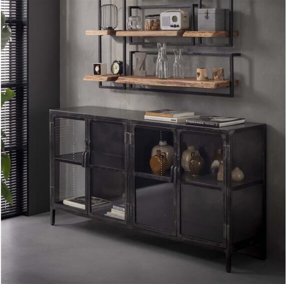 Dressoir Rift metal 4 deuren - Gun metal