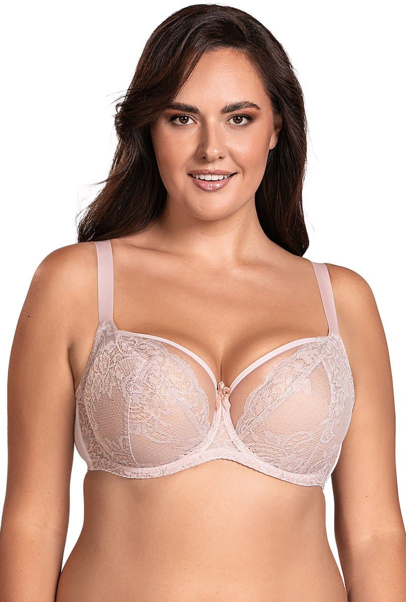 Vivisence damesbeha tule mesh kanten strikcups 1044, roze, 85d